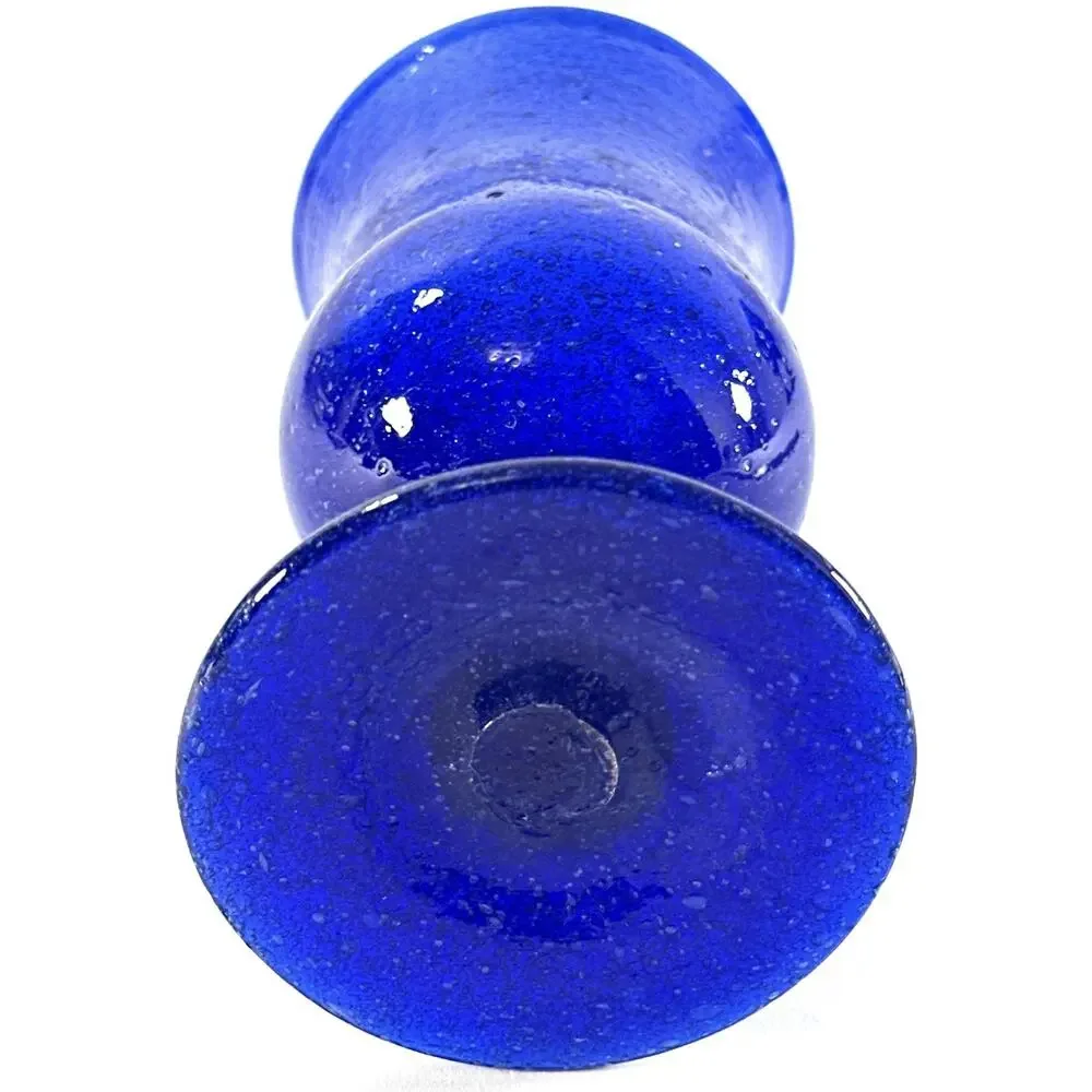 Vintage Cobalt Blue Hand Blown Glass Goblet Vase Controlled Bubble 5.5”